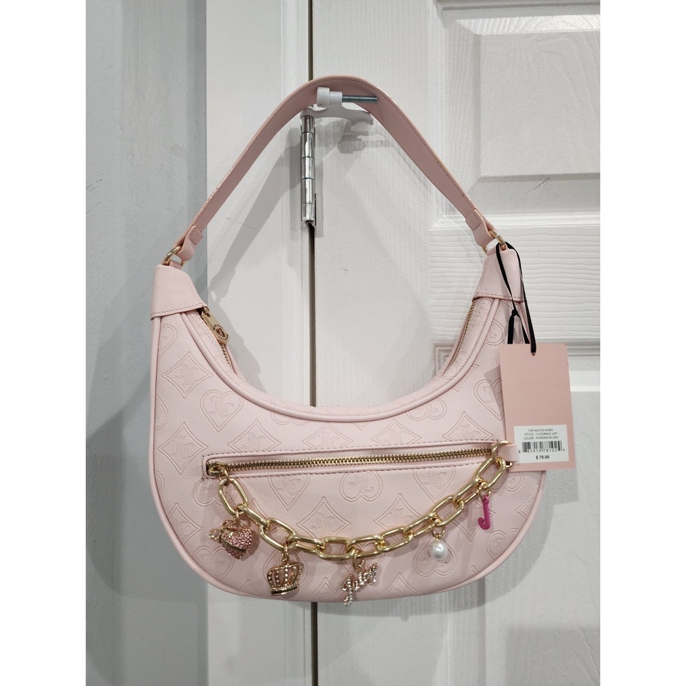 NWT Juicy Couture Top Notch Hobo Shoulder Bag Blush Pink Charms Gold Y2K